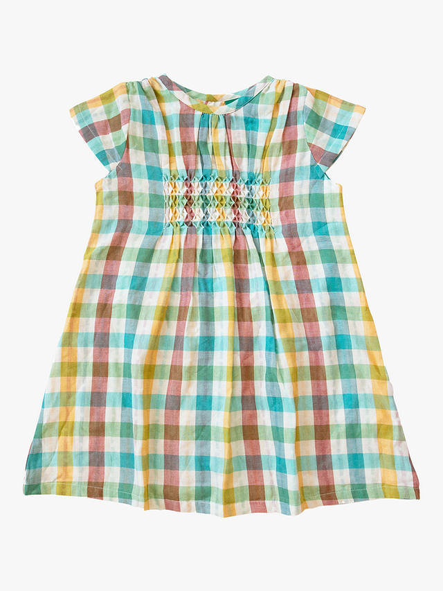 Little Green Radicals Baby Organic Cotton Rainbow Check Smock Dress, Multi