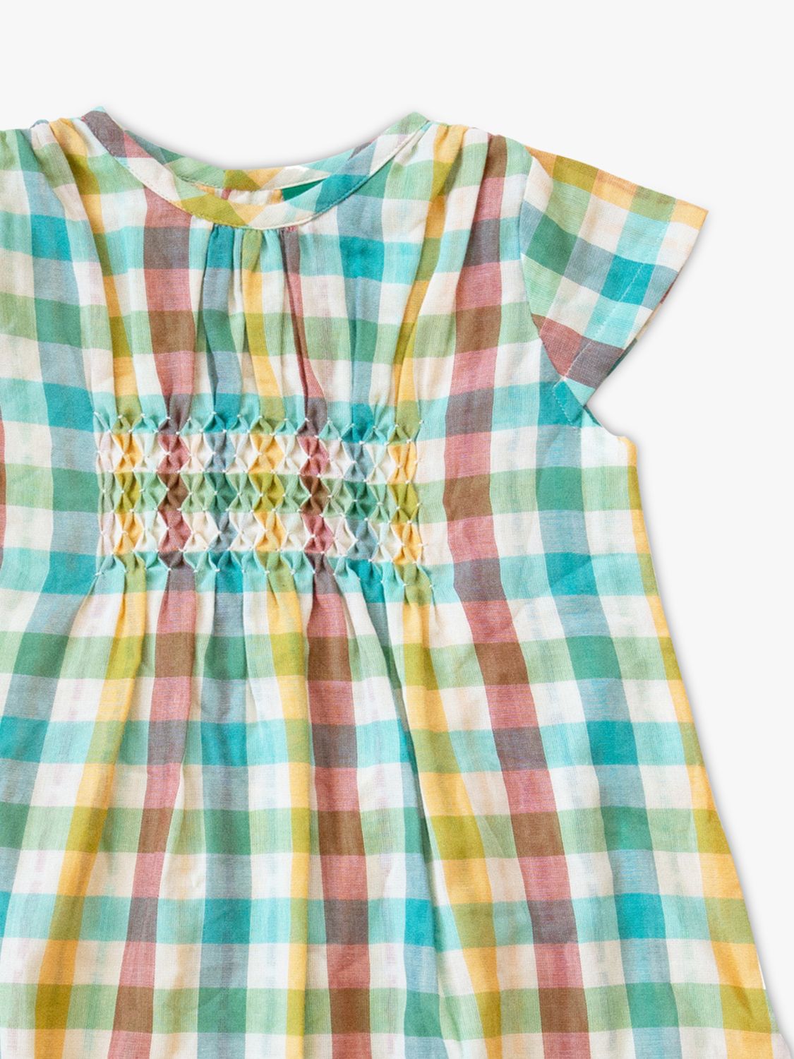 Little Green Radicals Baby Organic Cotton Rainbow Check Smock Dress, Multi, 2-3 years