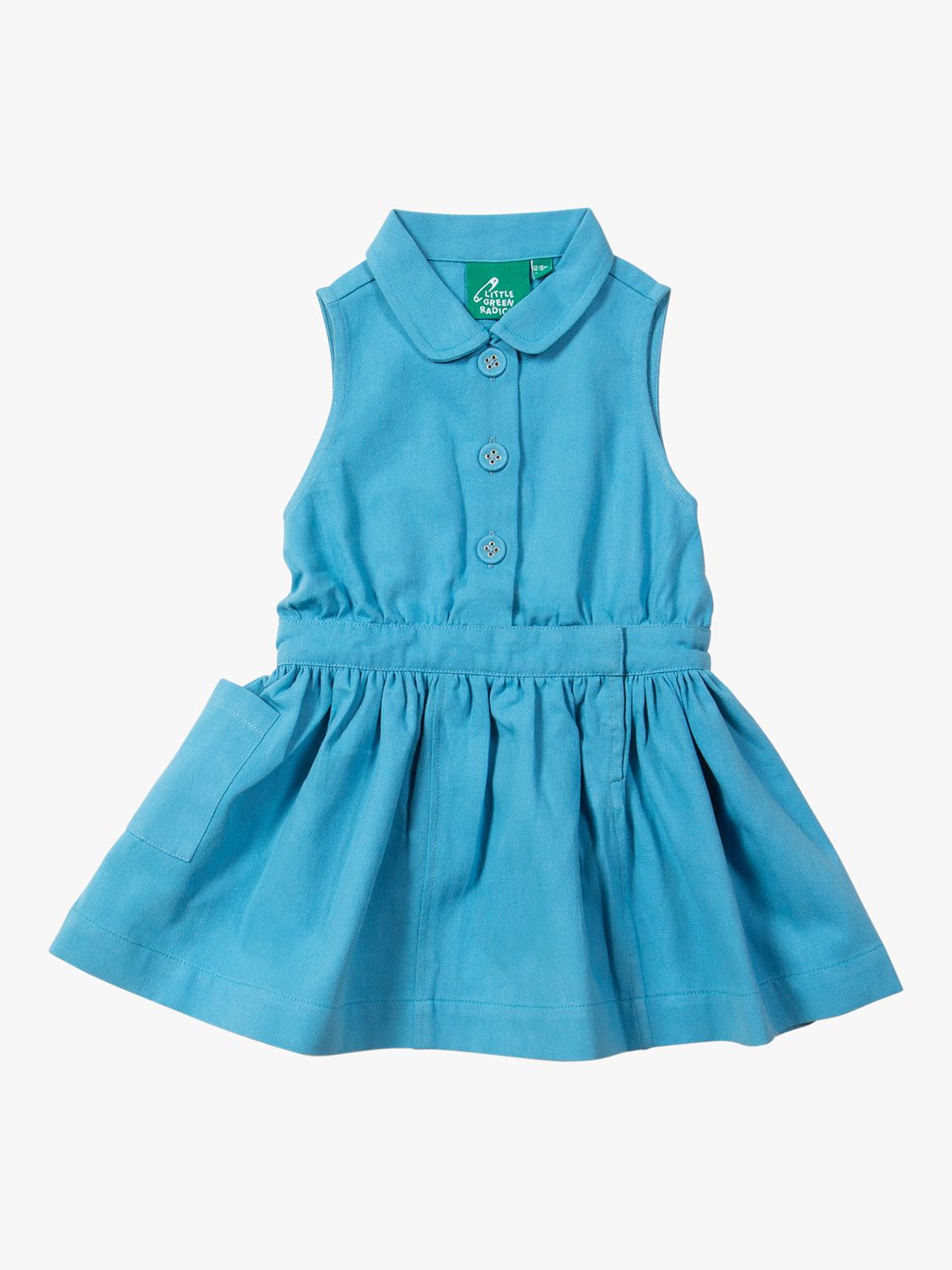 Little Green Radicals Baby Organic Cotton Pinafore Button Dress, Blue Moon Solid, 4-5 years
