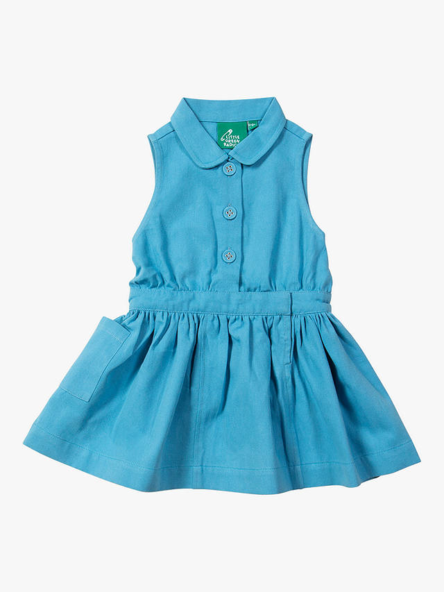 Little Green Radicals Baby Organic Cotton Pinafore Button Dress, Blue Moon Solid