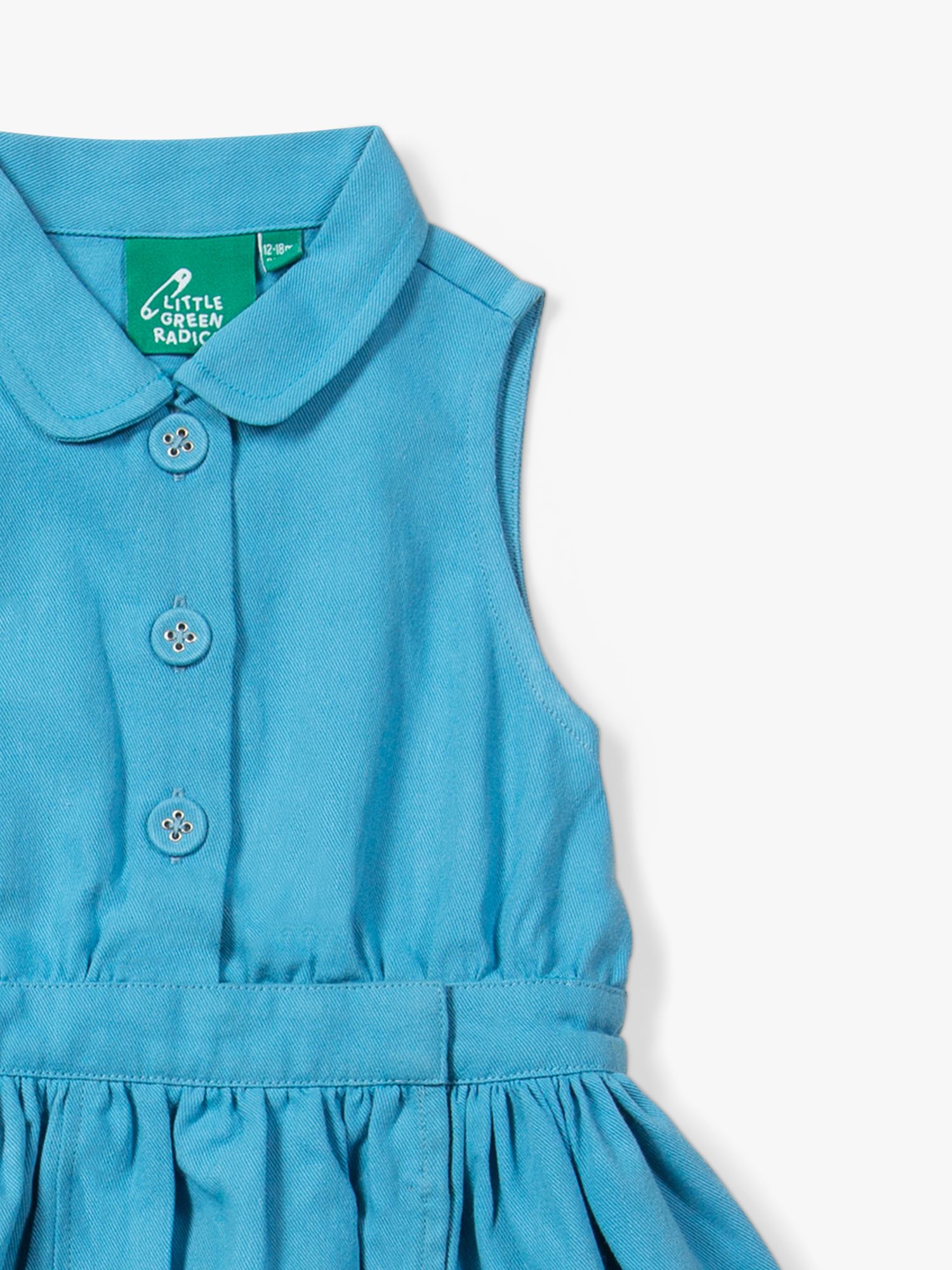 Little Green Radicals Baby Organic Cotton Pinafore Button Dress, Blue Moon Solid, 4-5 years