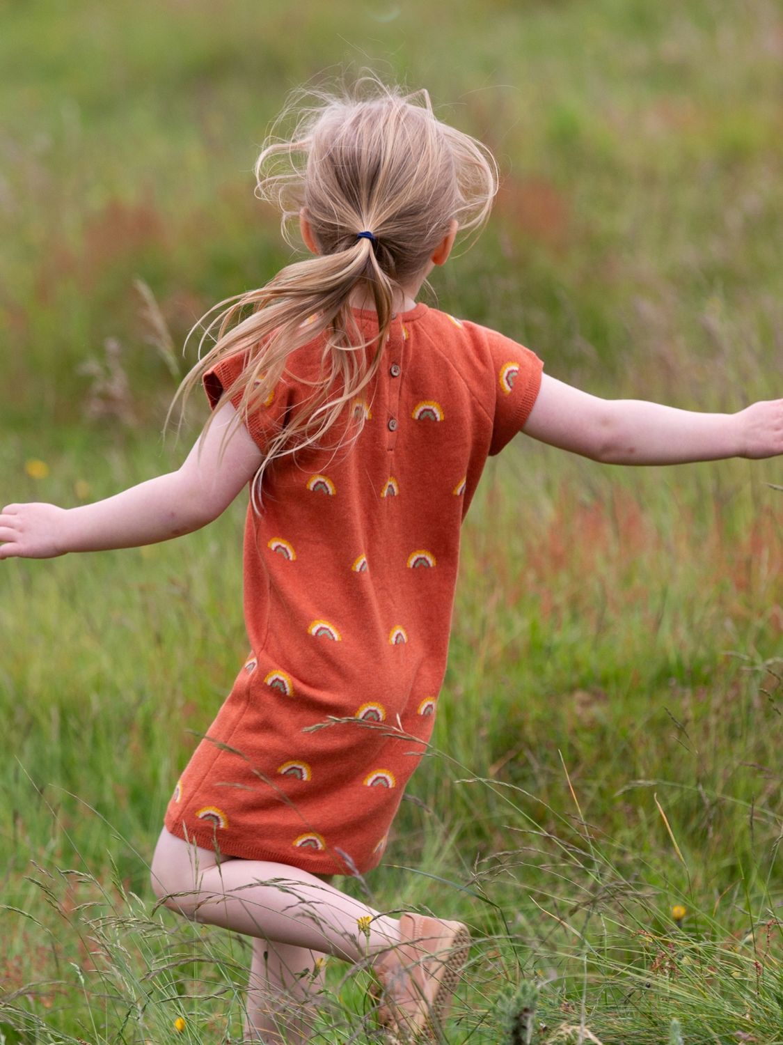 Buy Little Green Radicals Kids' Rainbow Short Sleeve Knitted Tunic Dress, Walnut Online at johnlewis.com