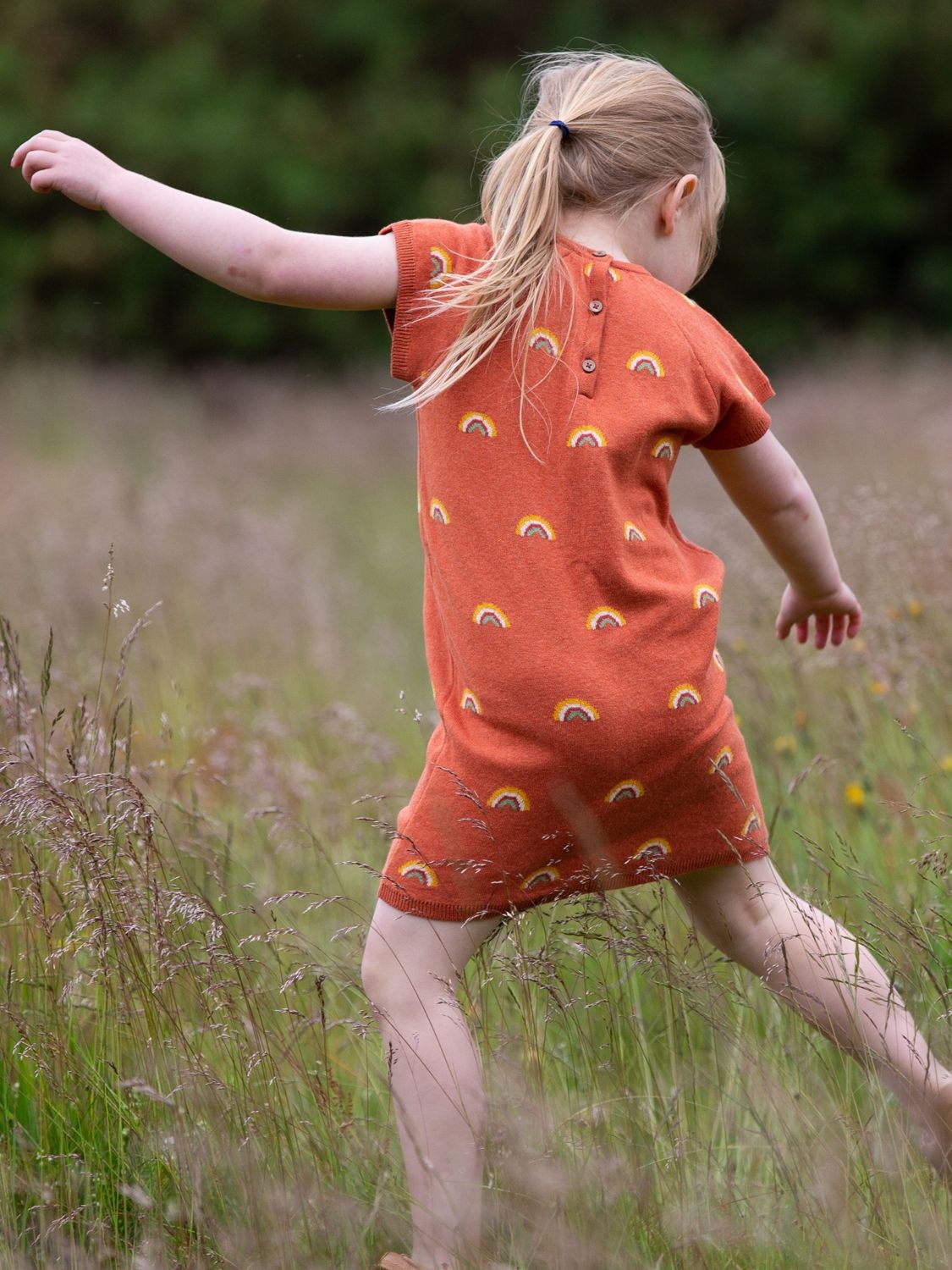 Little Green Radicals Kids' Rainbow Short Sleeve Knitted Tunic Dress, Walnut, 12-24 months