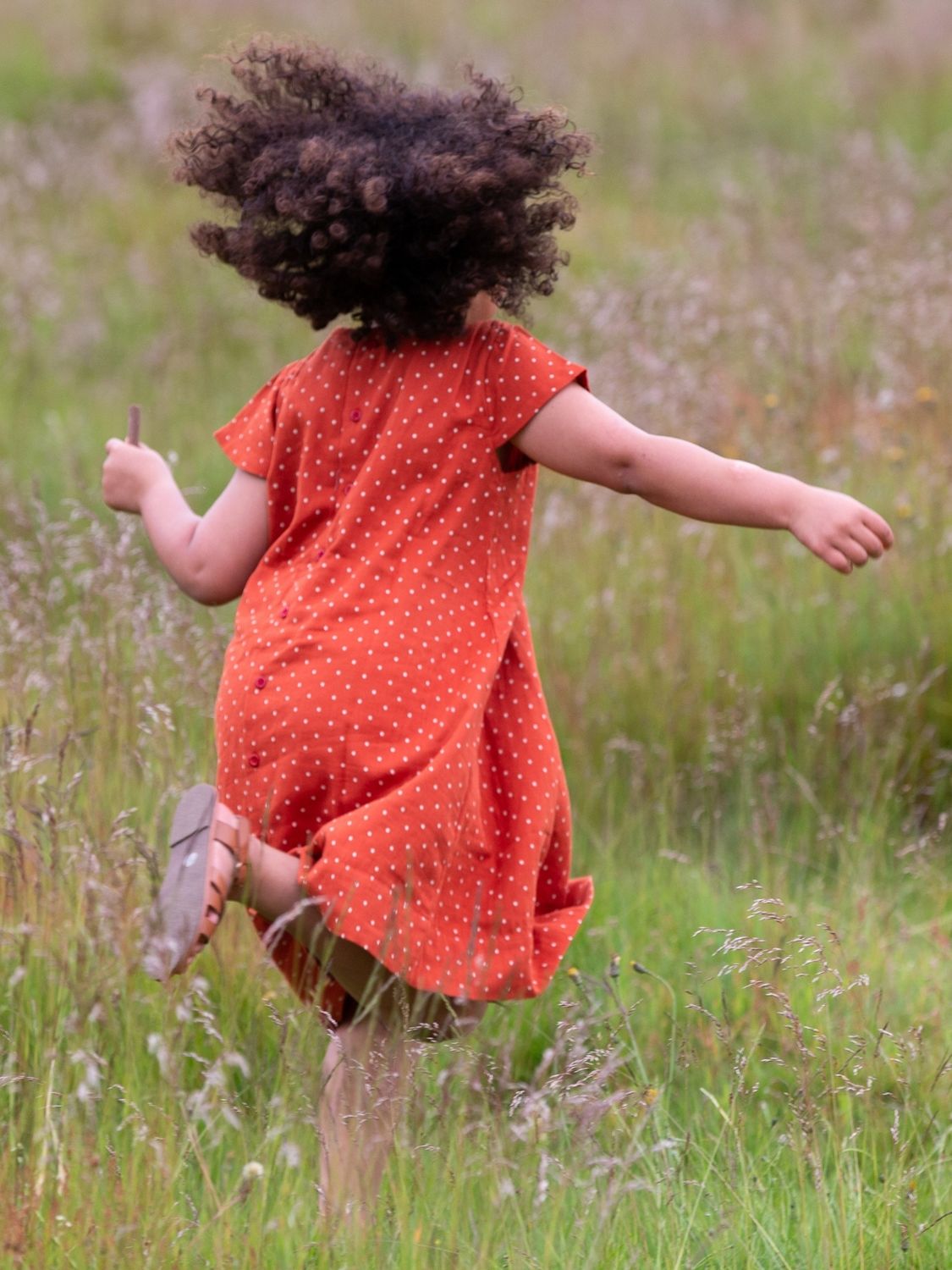Little Green Radicals Kids' Organic Cotton Polkadot Smocked Dress, Walnut, 5-6 years