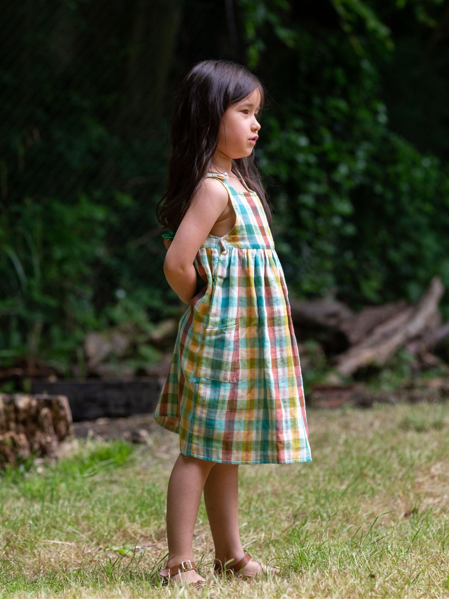 Little Green Radicals Baby Organic Cotton Rainbow Reversible Pinny Dress, Rainbow Stripe, 7-8 years