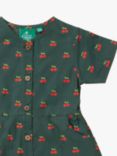 Little Green Radicals Baby Organic Cotton Cherries Button Through Dress, Olive/Multi
