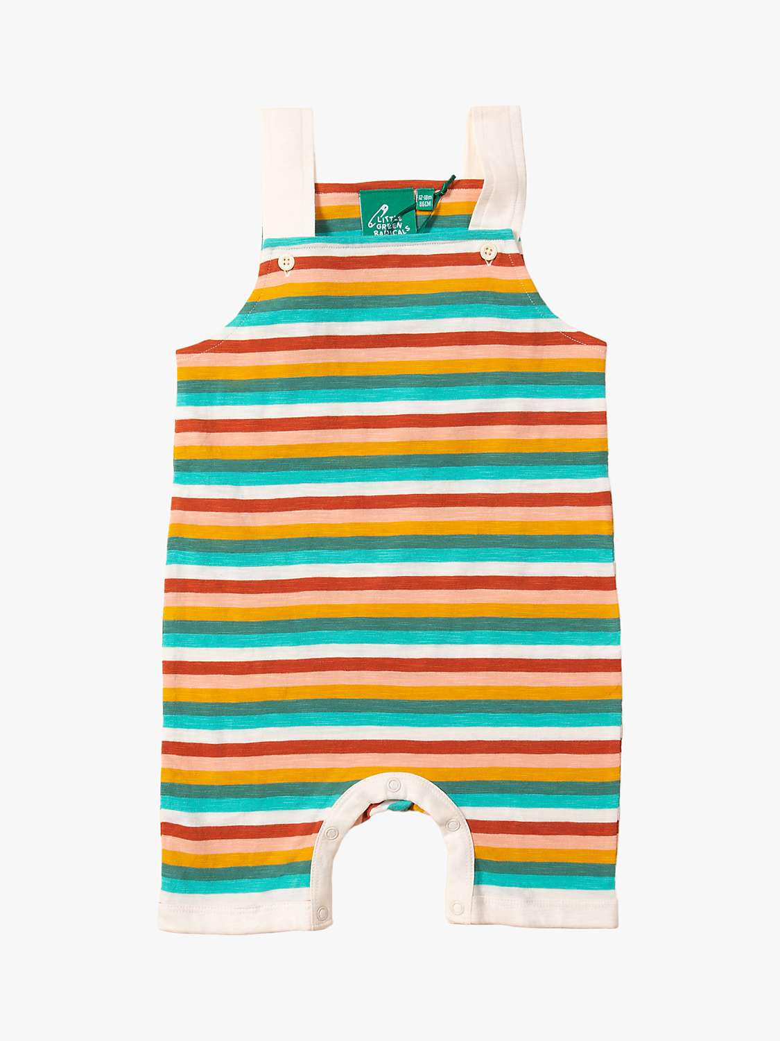 Buy Little Green Radicals Baby Organic Cotton Storytime Rainbow Stripe Dungaree Shorts, Multi Online at johnlewis.com