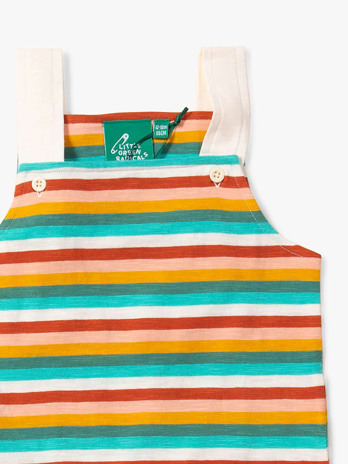 Buy Little Green Radicals Baby Organic Cotton Storytime Rainbow Stripe Dungaree Shorts, Multi Online at johnlewis.com