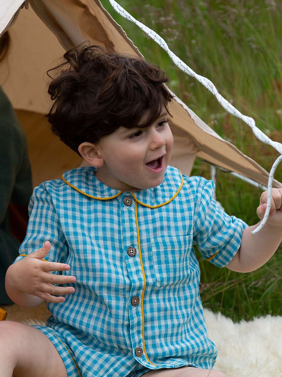 Buy Little Green Radicals Kids' Button Pyjama Set, Blue Online at johnlewis.com