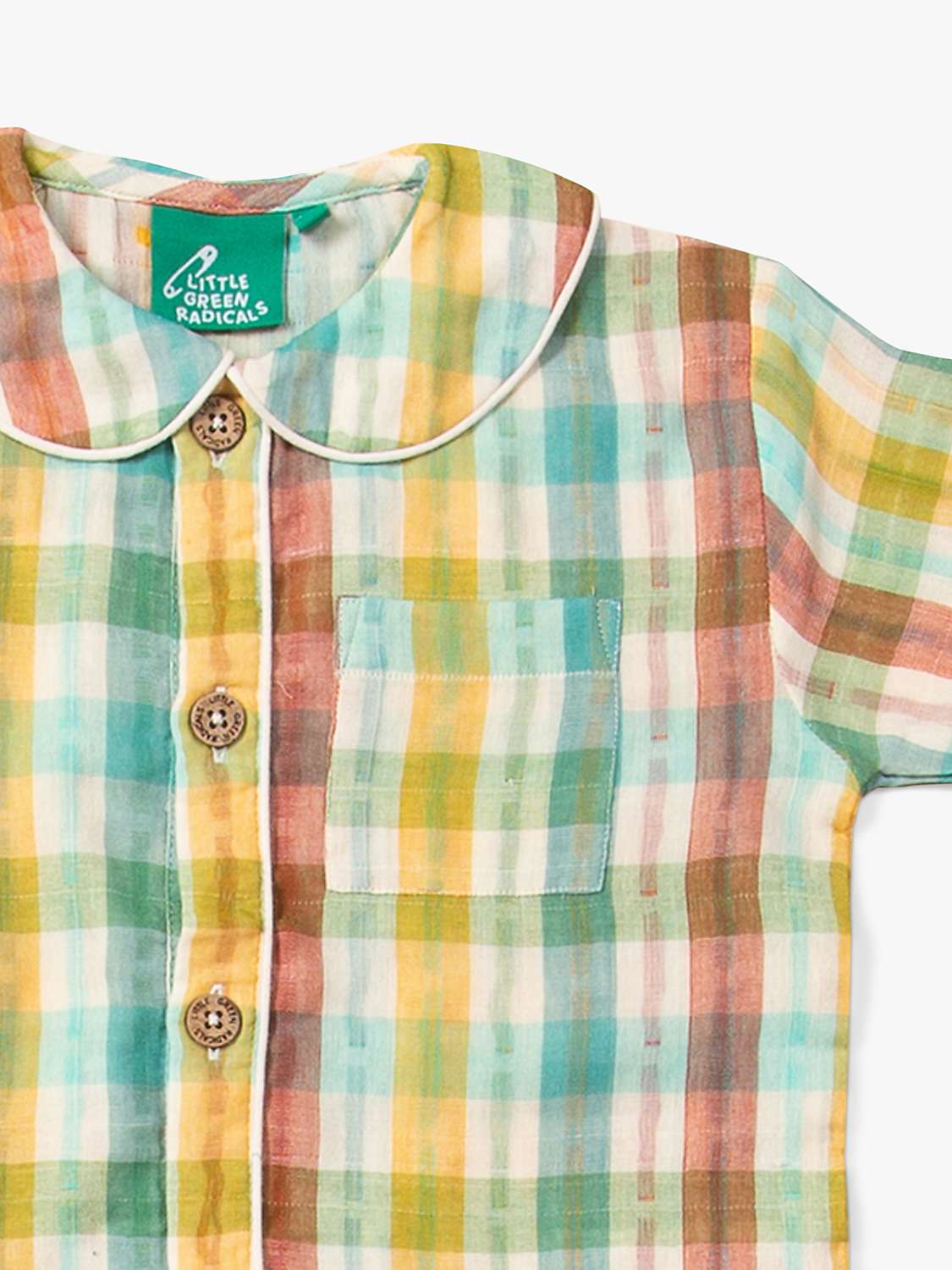 Buy Little Green Radicals Kids' Rainbow Double Cloth Button Through Pyjamas Short Set, Rainbow Check Online at johnlewis.com