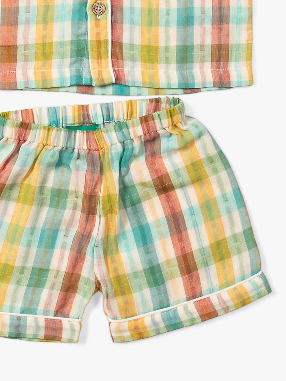 Buy Little Green Radicals Kids' Rainbow Double Cloth Button Through Pyjamas Short Set, Rainbow Check Online at johnlewis.com