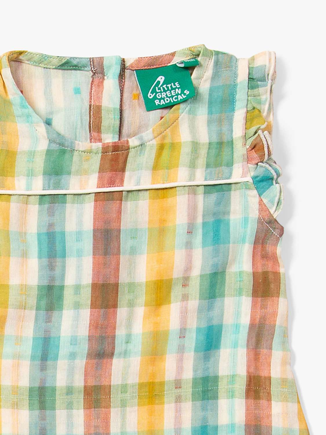 Buy Little Green Radicals Baby Organic Cotton Check Rainbow Frill Summer Romper, Multi Online at johnlewis.com
