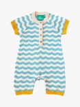 Little Green Radicals Baby Organic Cotton Honeycomb Knit Wavy Stripe Shortie, Pale Blue