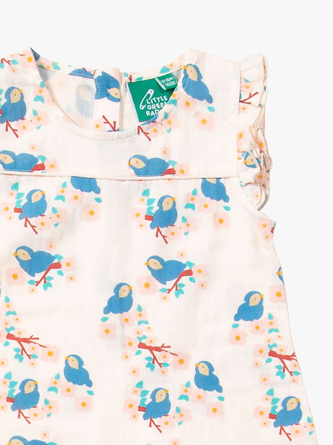 Buy Little Green Radicals Baby Bluebirds Frill Organic Cotton Romper, Multi Online at johnlewis.com