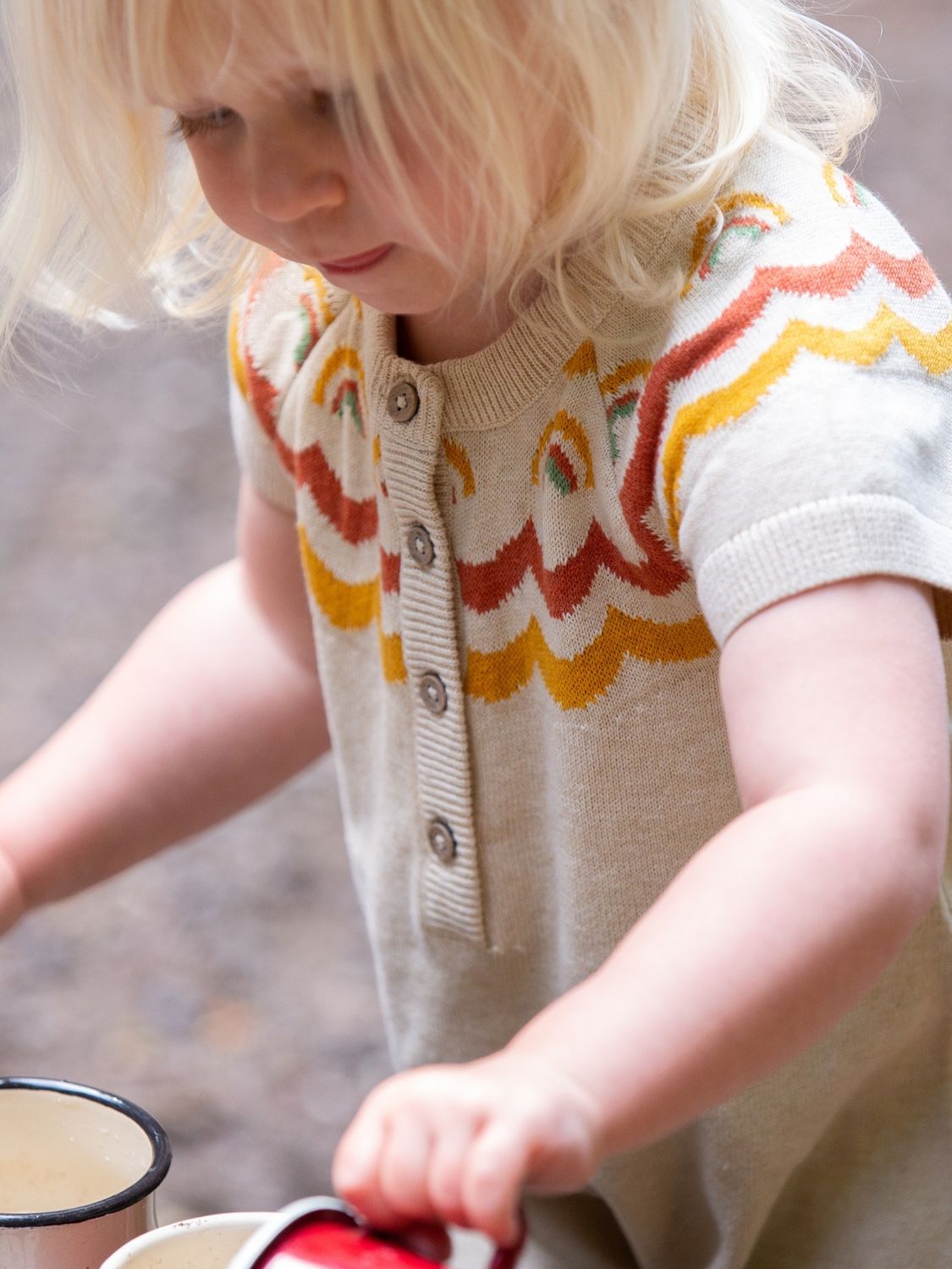 Buy Little Green Radicals Baby Organic Cotton Rainbow Fair Isle Knit Shortie, Oatmeal Online at johnlewis.com