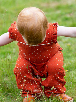 Little Green Radicals Baby Organic Cotton Polkadot Frill Summer Romper, Walnut