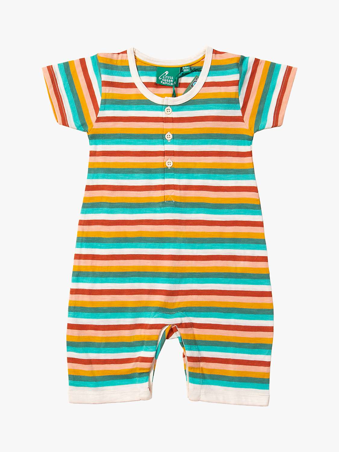 Buy Little Green Radicals Baby Organic Cotton Striped Rainbow Summer Romper, Multi Online at johnlewis.com