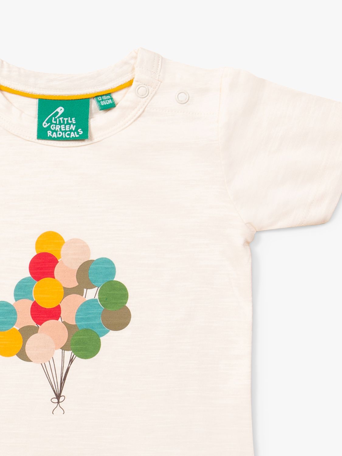 Little Green Radicals Baby Organic Cotton Rainbow Balloon Bunch Short Sleeve T-Shirt, White/Multi, 18-24 months