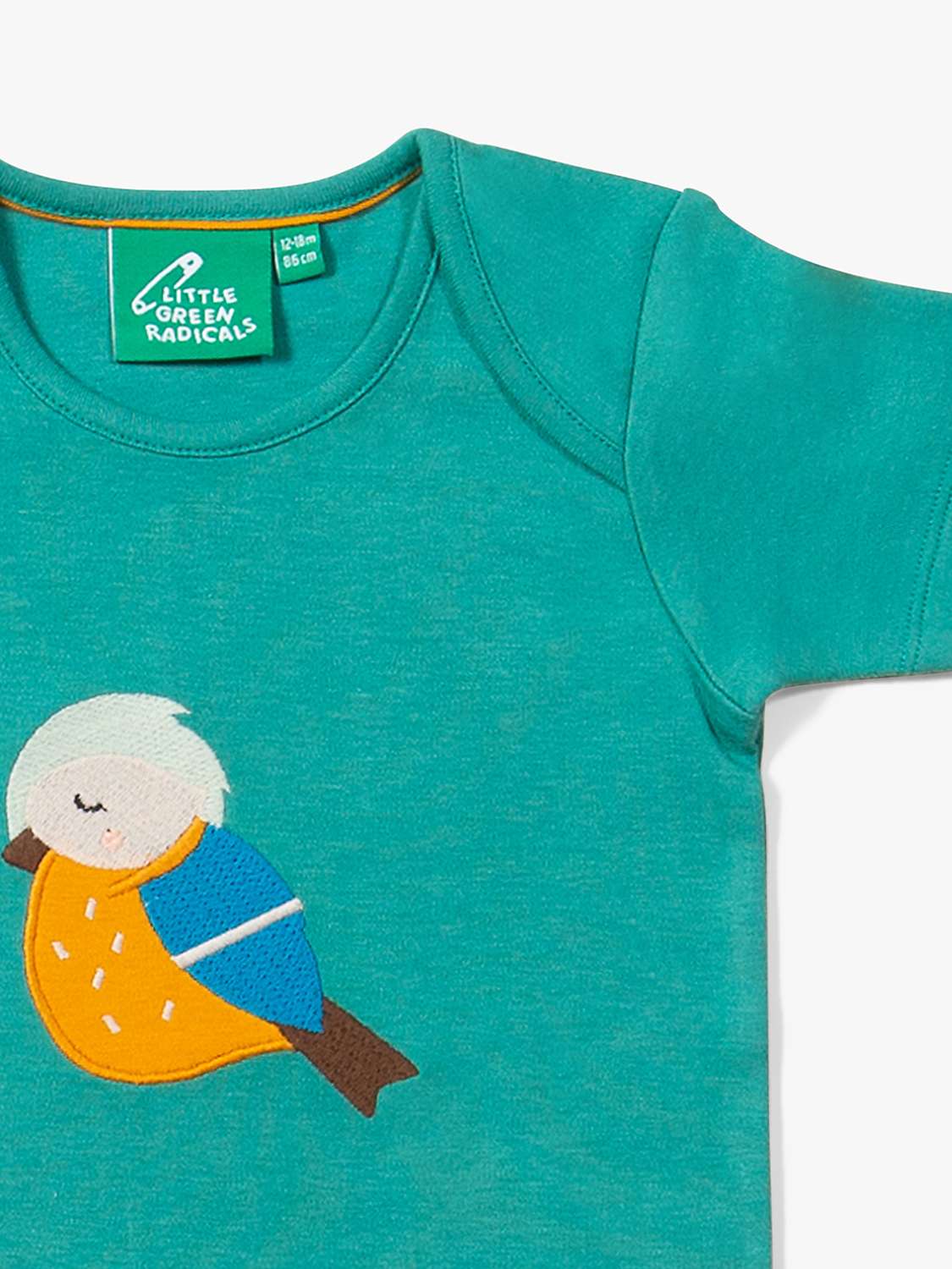 Buy Little Green Radicals Baby Organic Cotton Little Bird Applique Short Sleeve T-Shirt, Teal Online at johnlewis.com