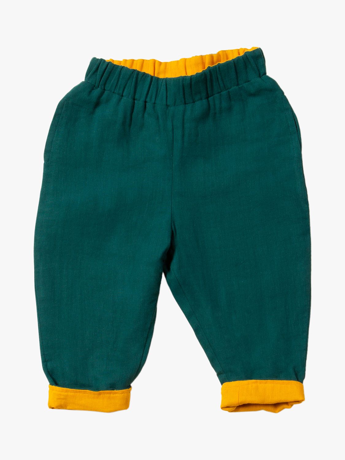 Little Green Radicals Baby Organic Cotton Reversible Pull On Trousers, Gold/Green, 6-9 months