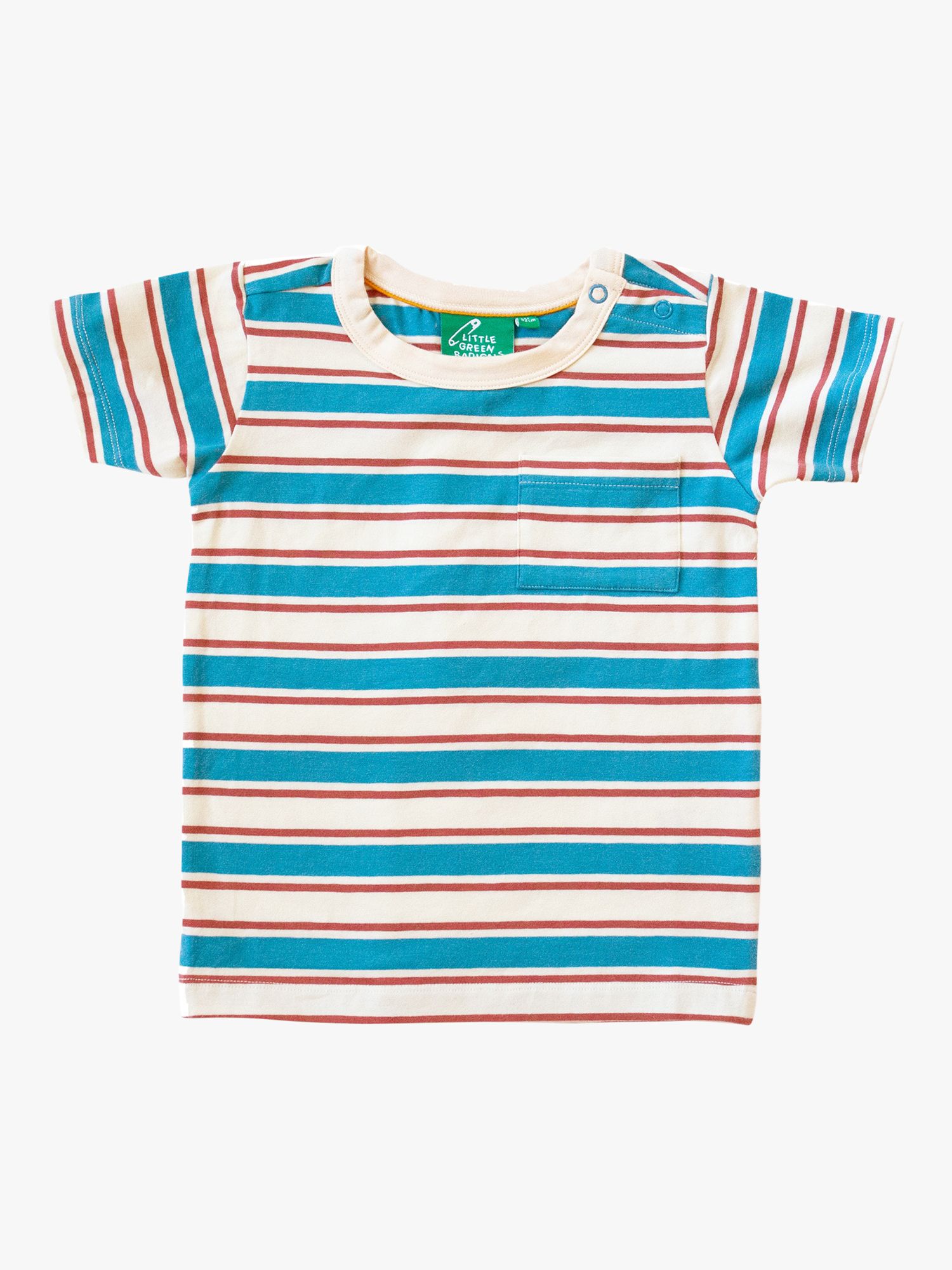 Little Green Radicals Baby Organic Cotton Blend Stripe Short Sleeve T-Shirt, Blue/Walnut, 7-8 years