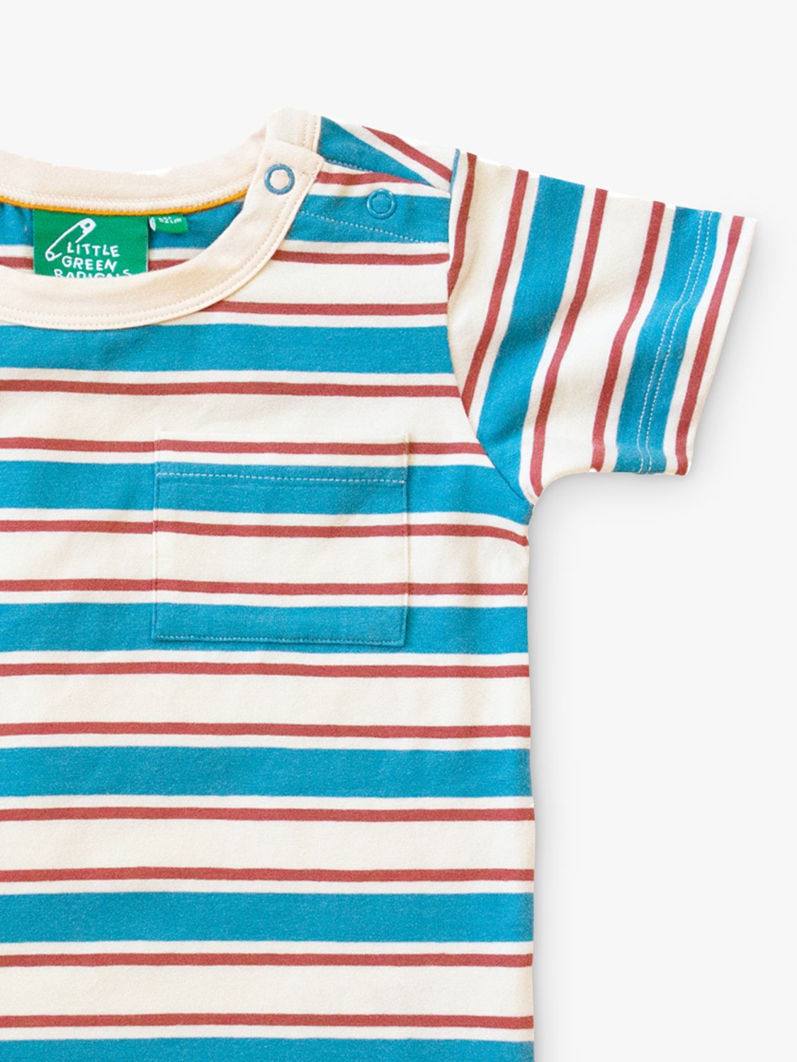Little Green Radicals Baby Organic Cotton Blend Stripe Short Sleeve T-Shirt, Blue/Walnut, 7-8 years