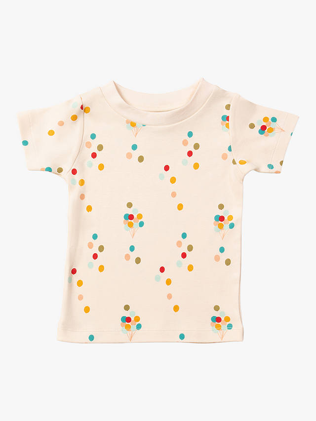 Little Green Radicals Baby Organic Cotton Rainbow Balloon Scatter Short Sleeve T-Shirt, Off White/Multi