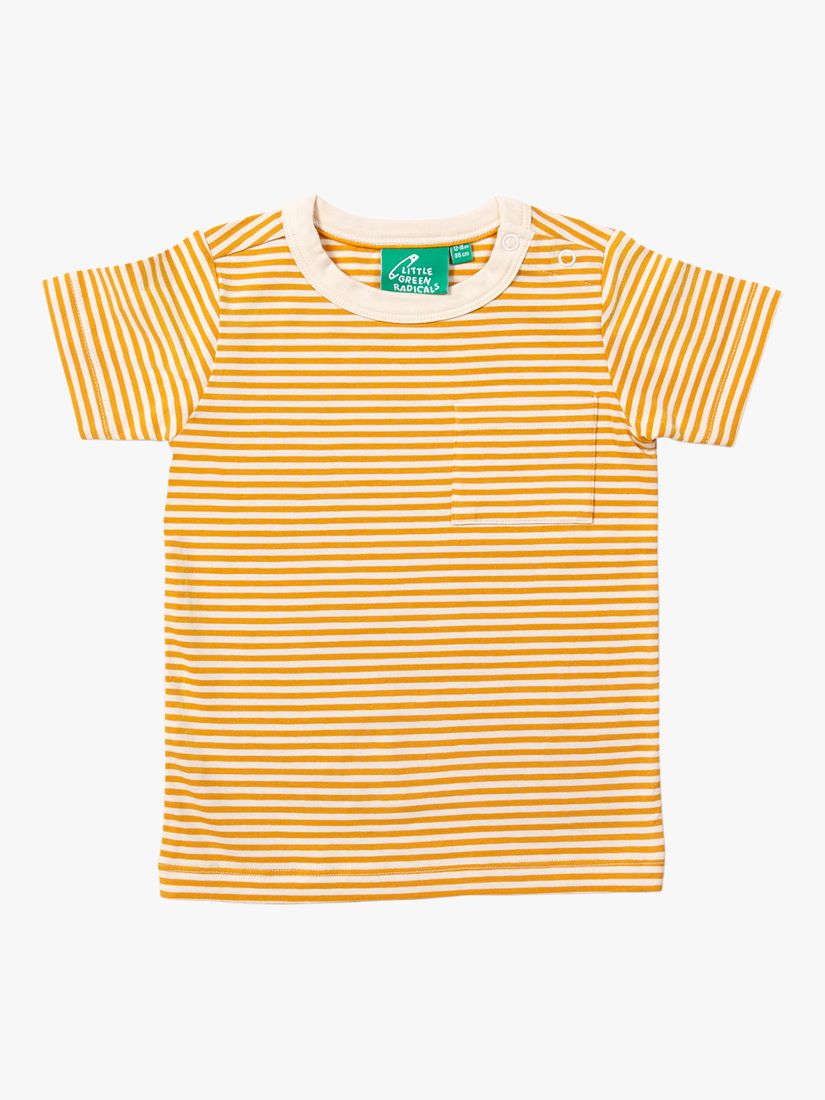 Little Green Radicals Baby Organic Cotton Soft Stripe Short Sleeve T-Shirt, Gold, 3-4 years