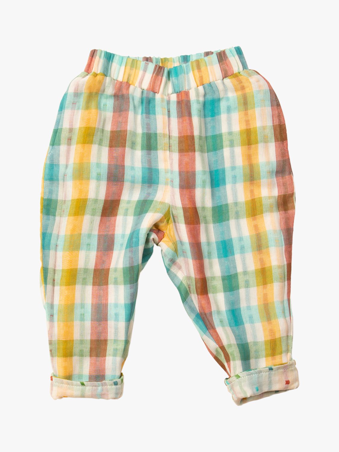 Little Green Radicals Baby Rainbow Check Double Cloth Reversible Pull On Trousers, Multi, 12-18 months