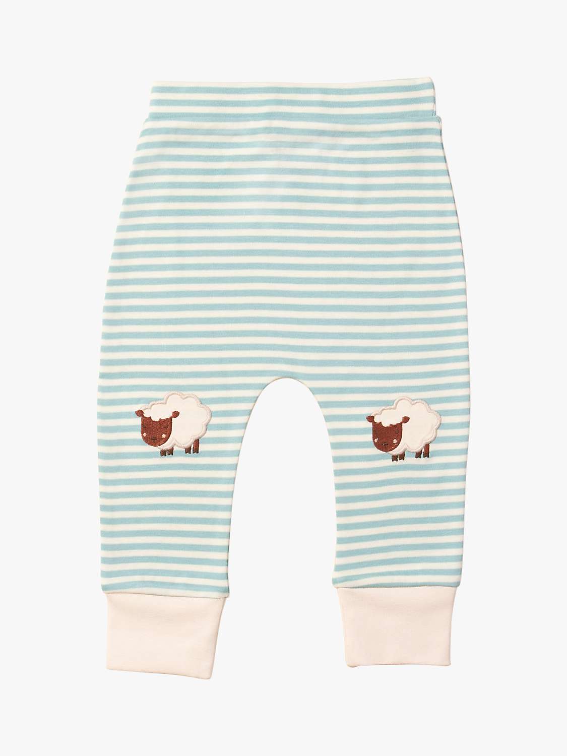 Buy Little Green Radicals Baby Organic Cotton Counting Sheep Knee Patch Striped Joggers, Blue Online at johnlewis.com