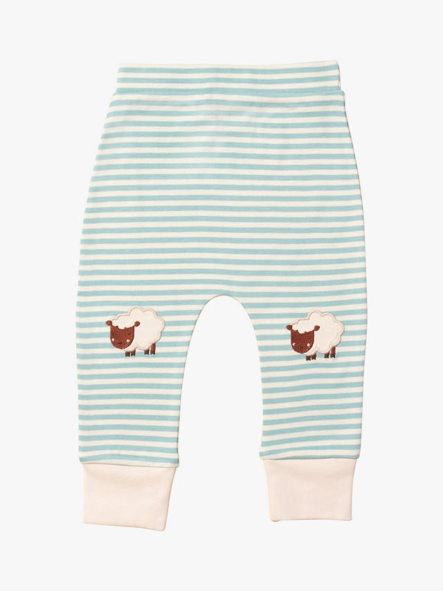 Little Green Radicals Baby Organic Cotton Counting Sheep Knee Patch Striped Joggers, Blue