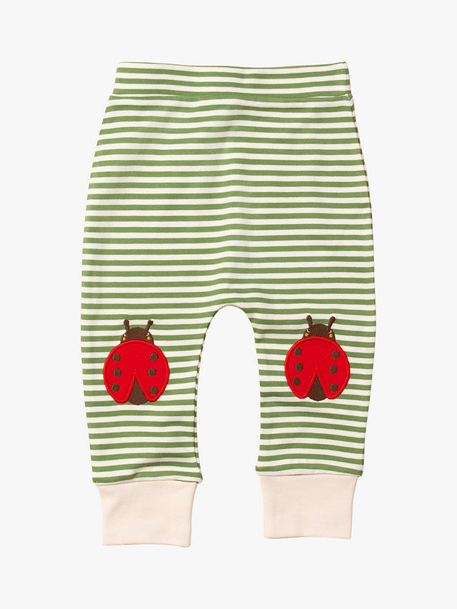 Little Green Radicals Baby Organic Cotton Ladybird Knee Patch Stripe Joggers, Green/Multi