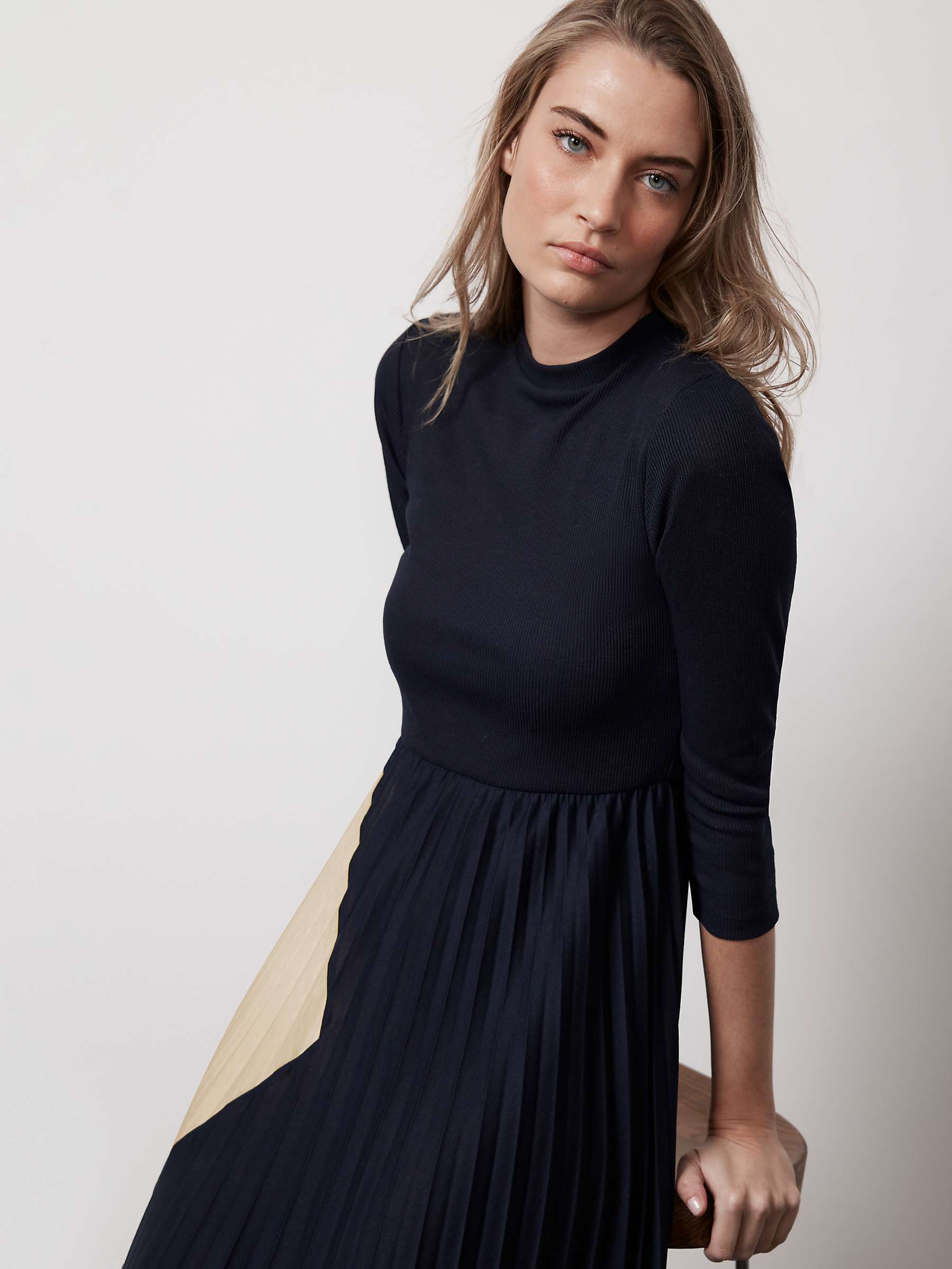 Buy Mint Velvet Pleated Colour Block Dress, Navy/Cream Online at johnlewis.com