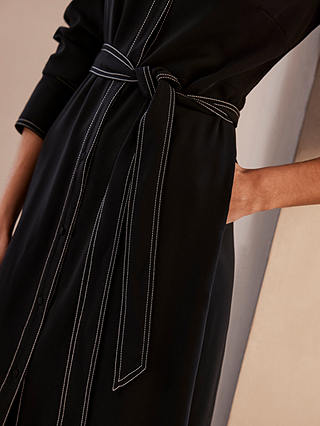 Mint Velvet Contrast Stitch Midi Shirt Dress, Black