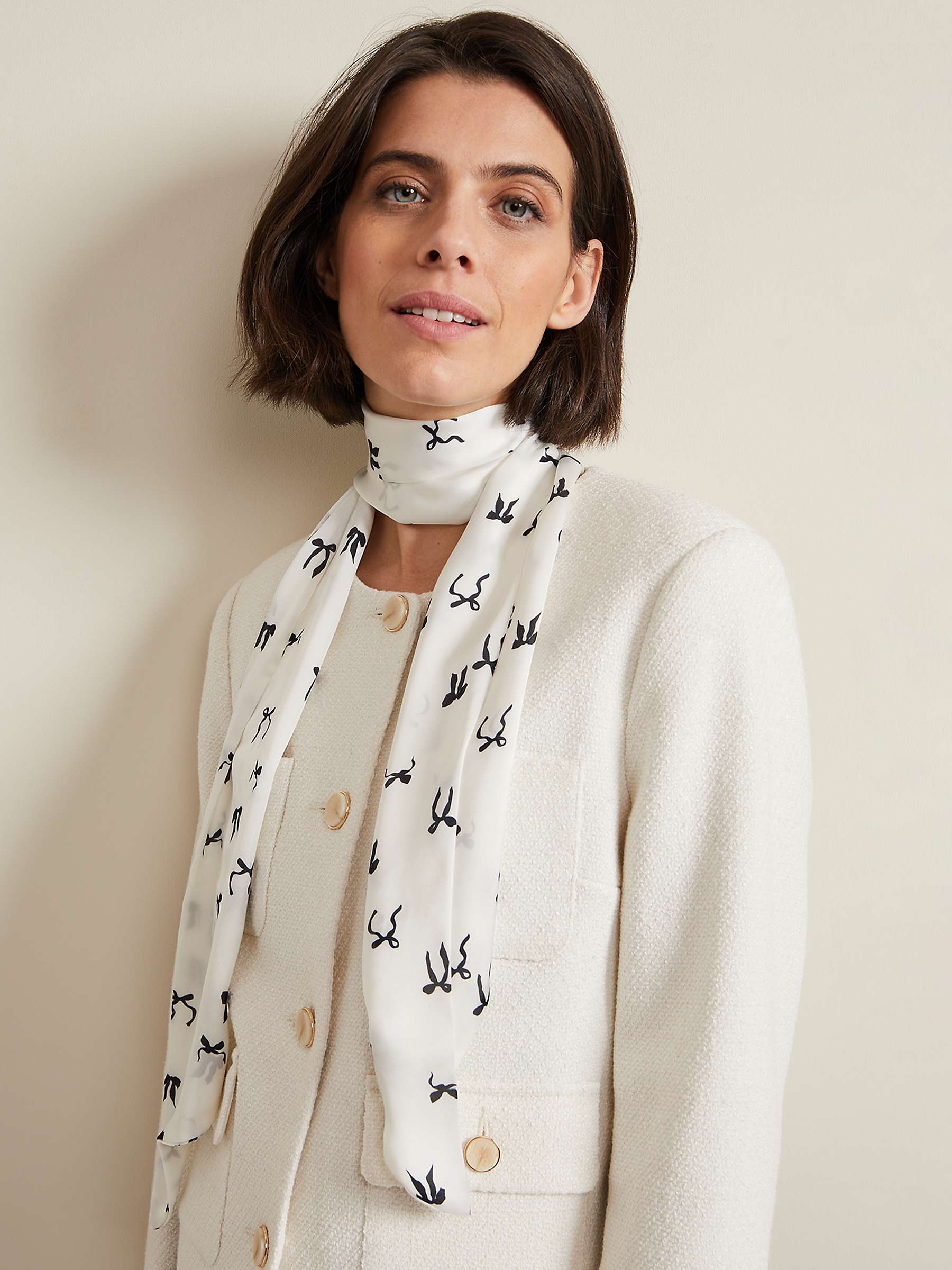Buy Phase Eight Bow Print Skinny Scarf, Black/Ivory Online at johnlewis.com