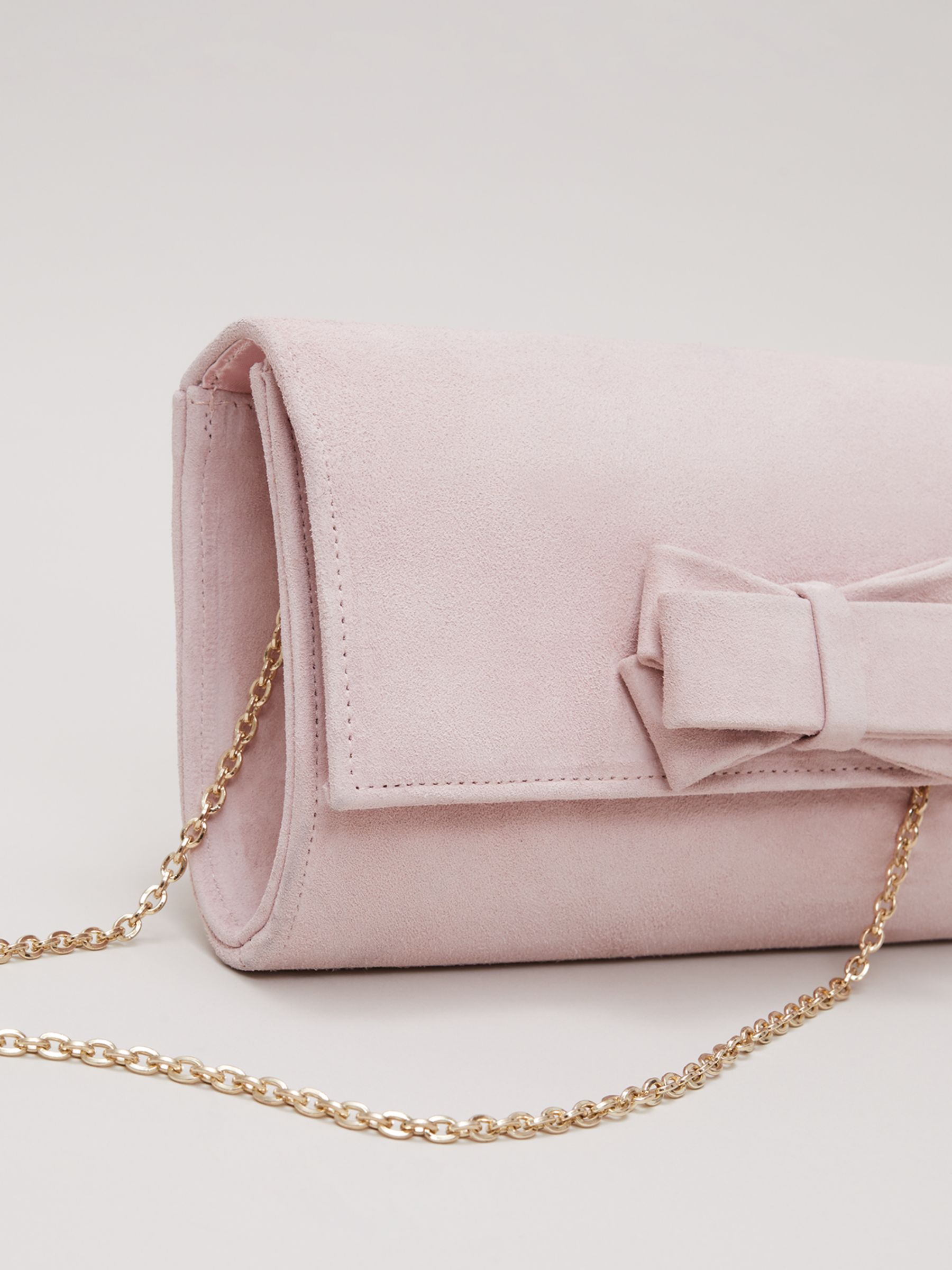 Phase Eight Bow Detail Clutch Bag, Pale Pink at John Lewis & Partners