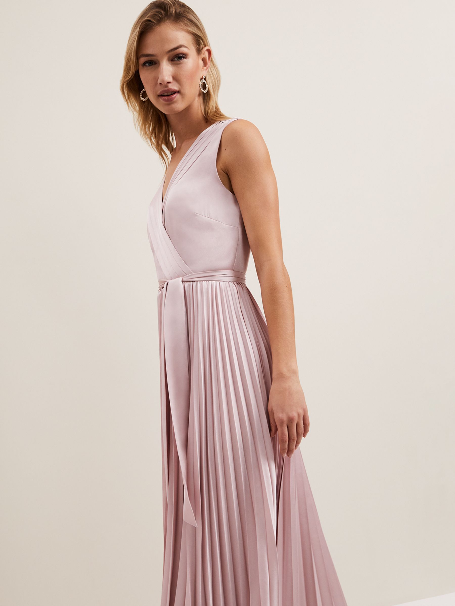 Buy Phase Eight Bonnie Pleated Faux Wrap Maxi Satin Dress, Pink Online at johnlewis.com