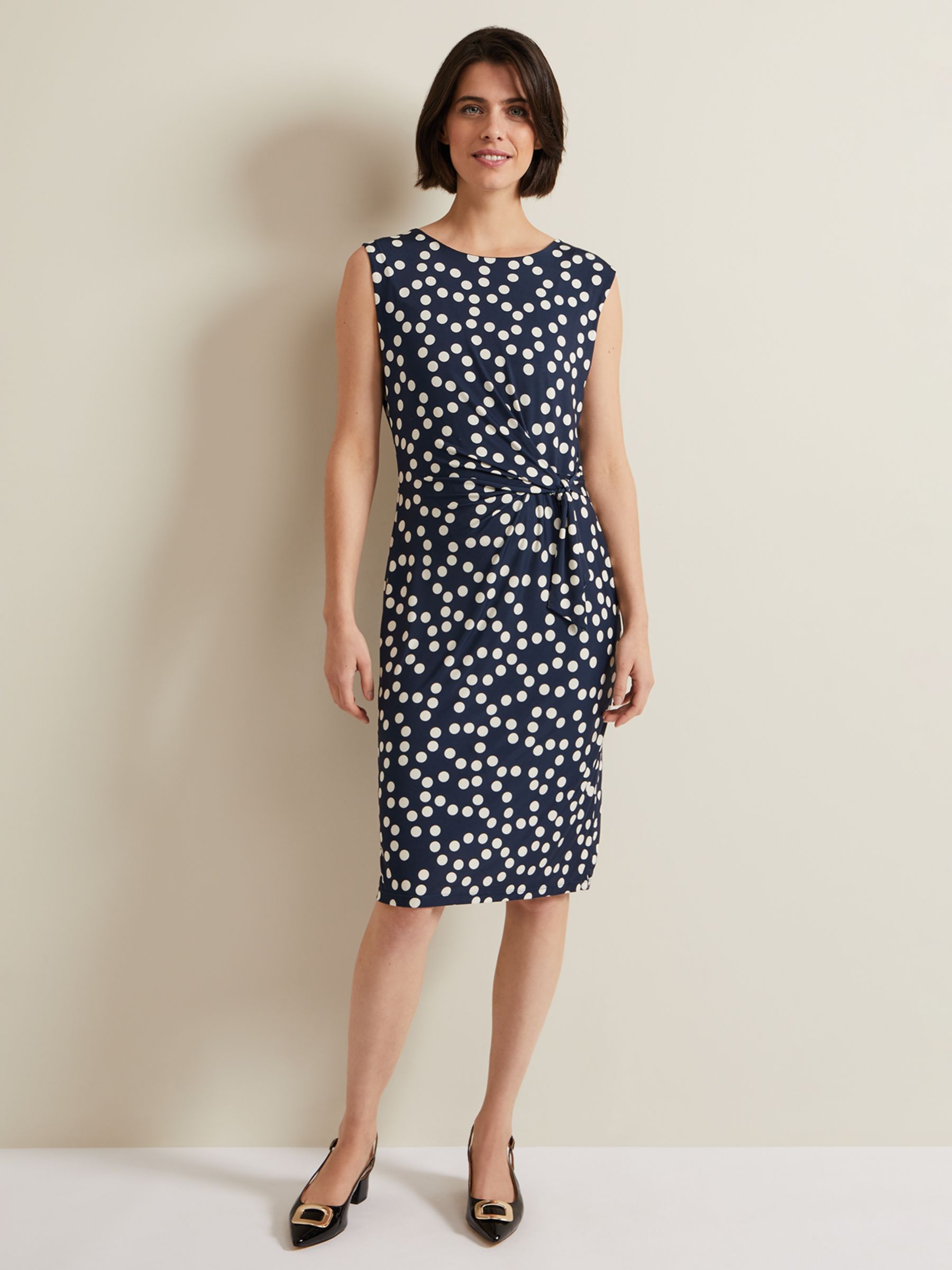 Phase Eight Josey Spot Bodycon Dress, Navy/Ivory at John Lewis & Partners