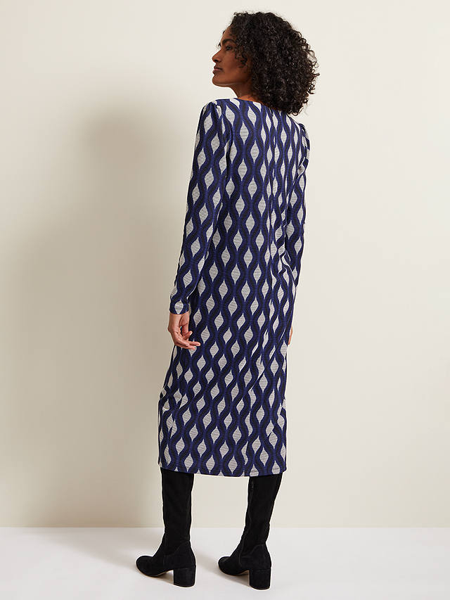 Phase Eight Kelly Geometric Print Midi Dress, Blue