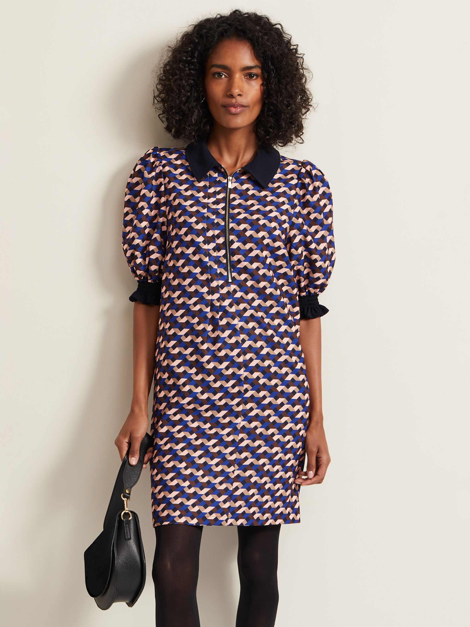 Phase Eight Candice Geometric Print Zip Shirt Dress, Multi, 8