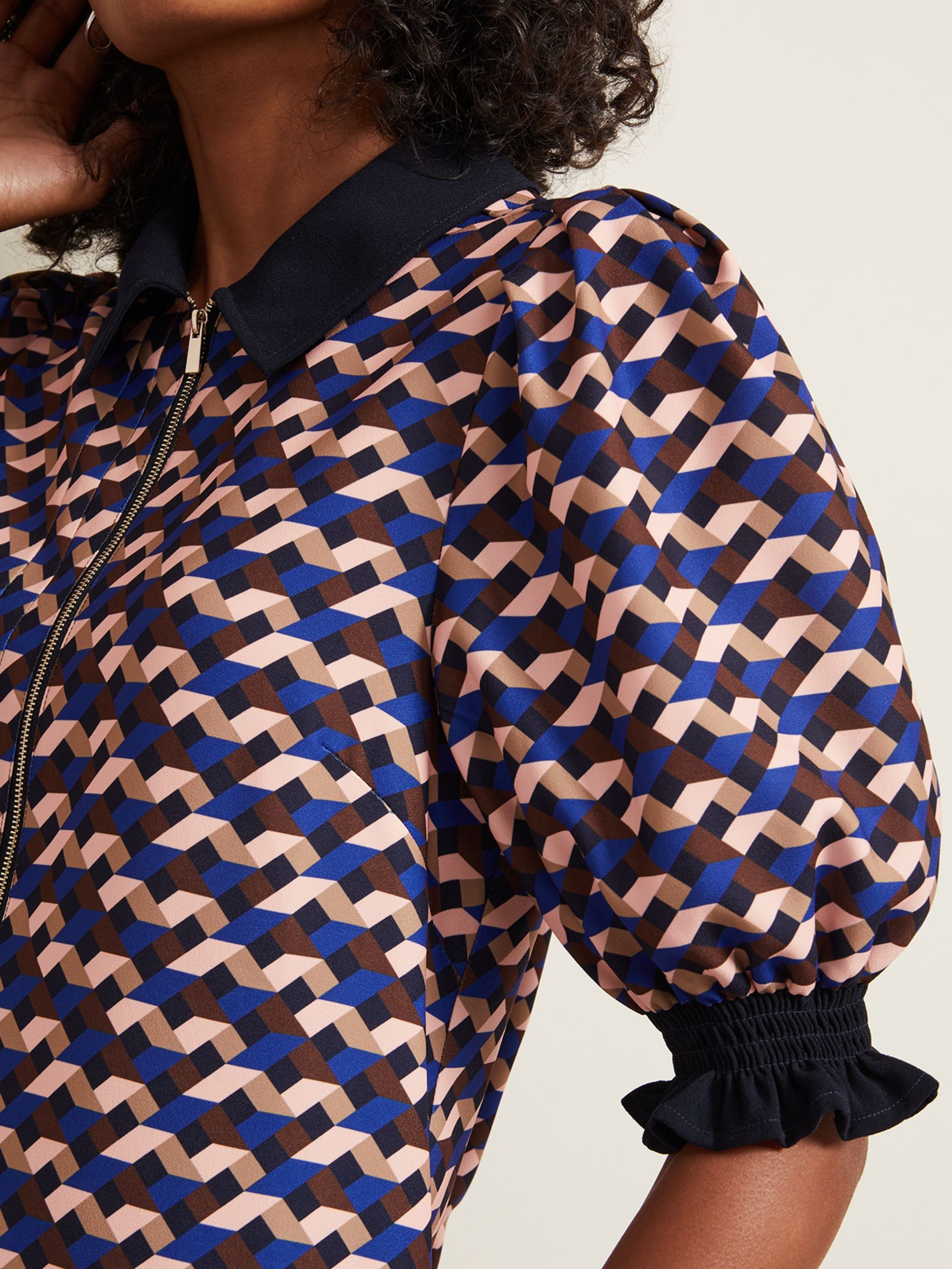 Phase Eight Candice Geometric Print Zip Shirt Dress, Multi, 22
