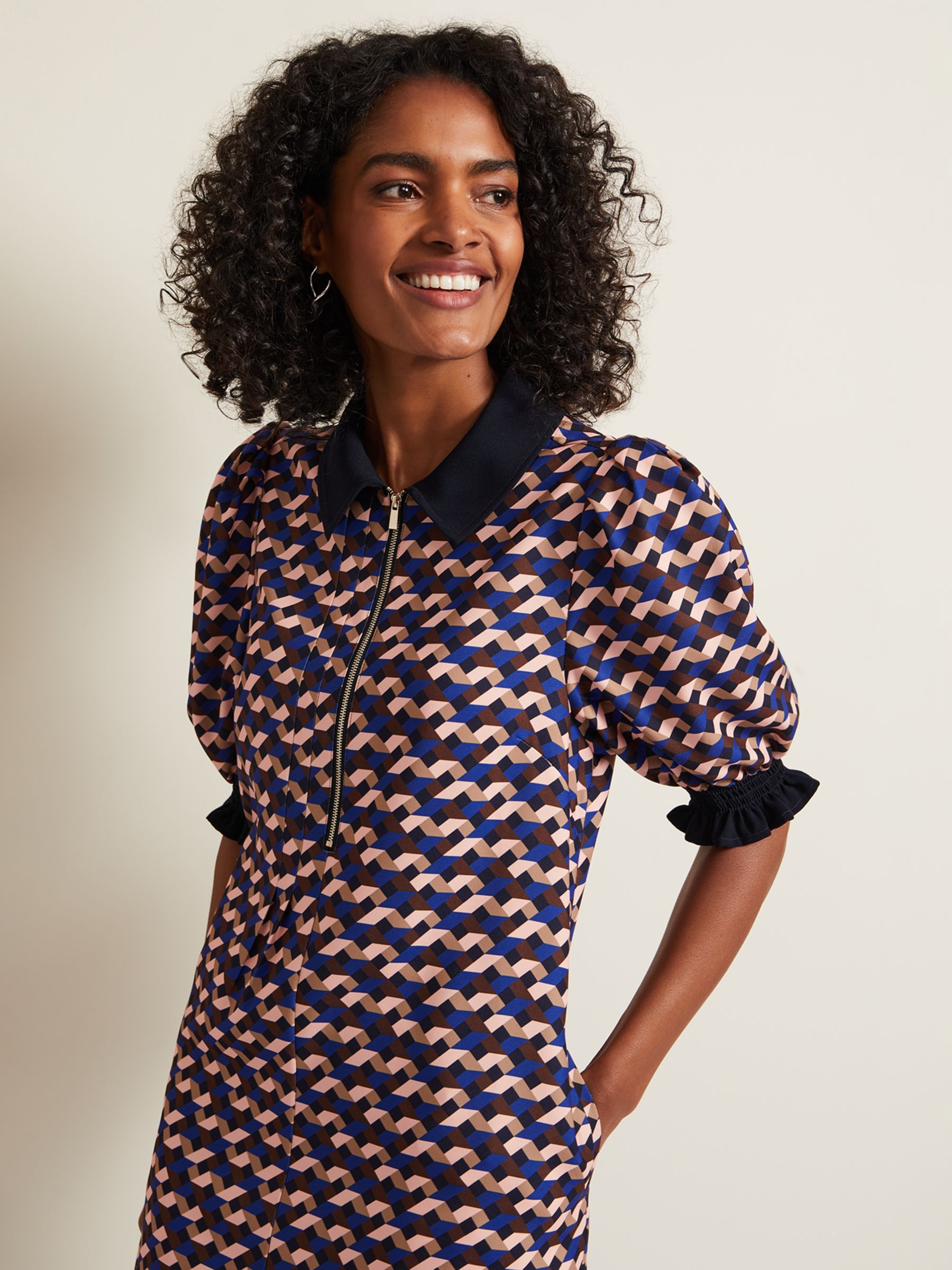 Phase Eight Candice Geometric Print Zip Shirt Dress, Multi, 22