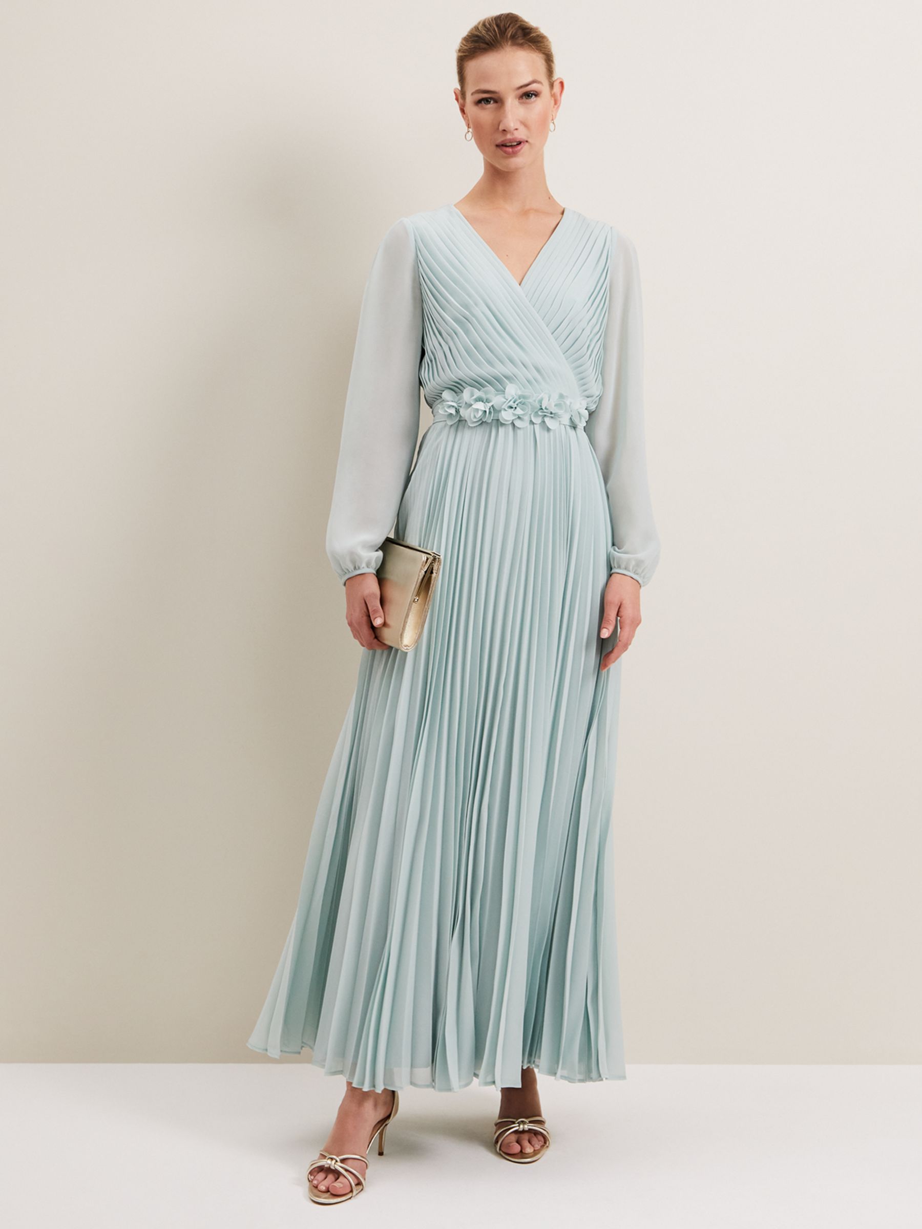 Phase Eight Alecia Pleated Maxi Dress, Pale Blue at John Lewis & Partners
