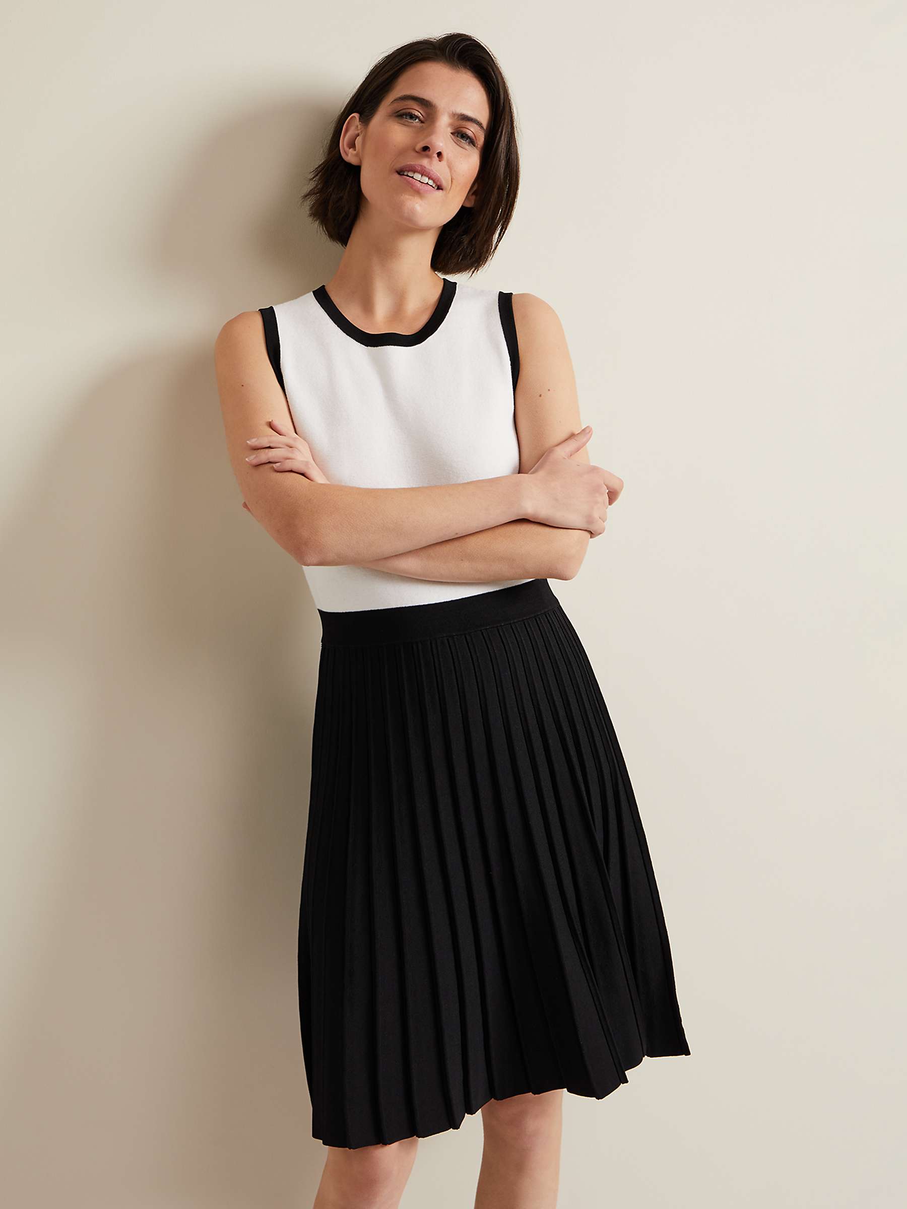 Buy Phase Eight Libby Colour Block Wool Blend Pleated Dress, Black/Ivory Online at johnlewis.com