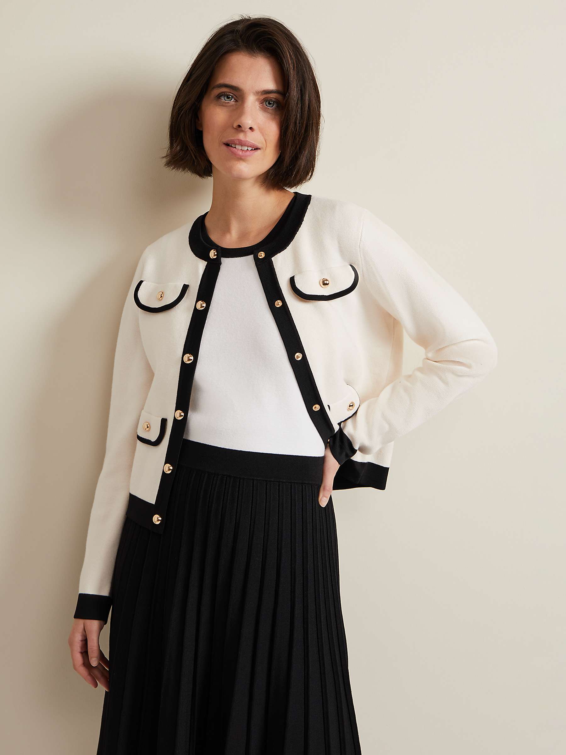 Buy Phase Eight Libby Knit Wool Blend Cardigan, Ivory/Black Online at johnlewis.com