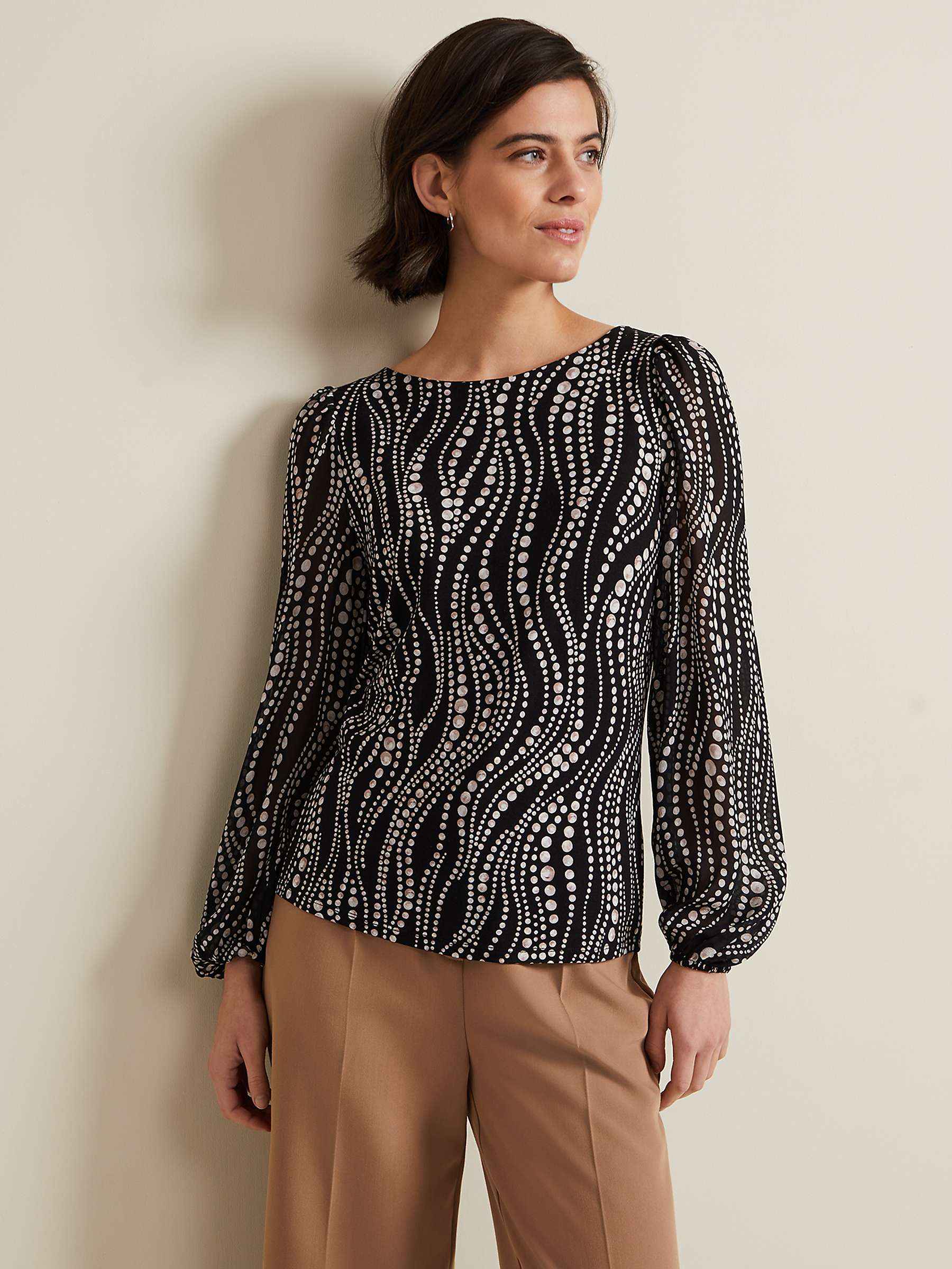 Buy Phase Eight Patricia Pearl Print Blouse, Black Online at johnlewis.com