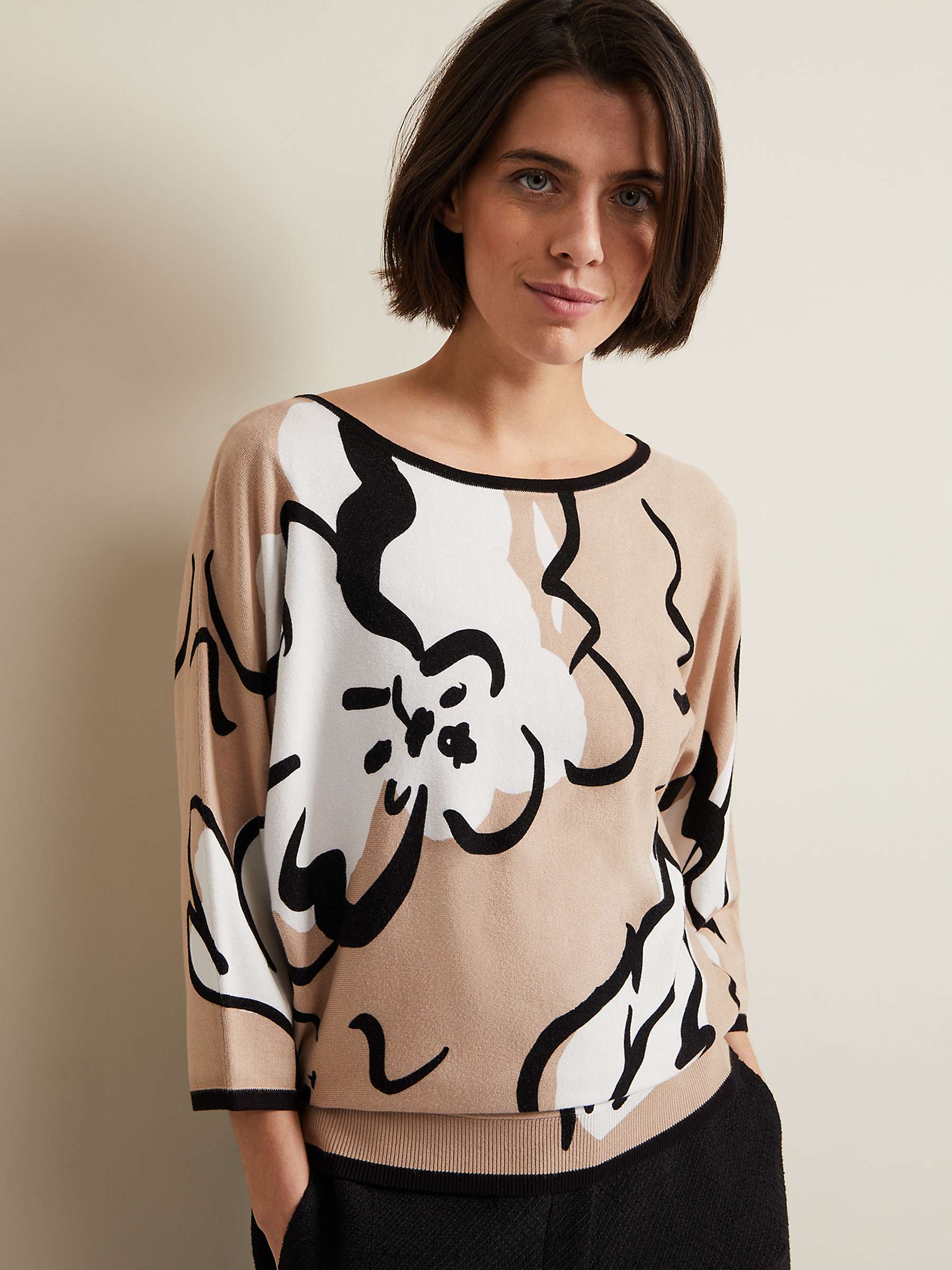 Buy Phase Eight Laurie Ink Floral Knitted Top, Camel/Multi Online at johnlewis.com