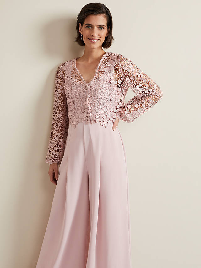 Phase Eight Mariposa Lace Overlay Jumpsuit, Pale Pink