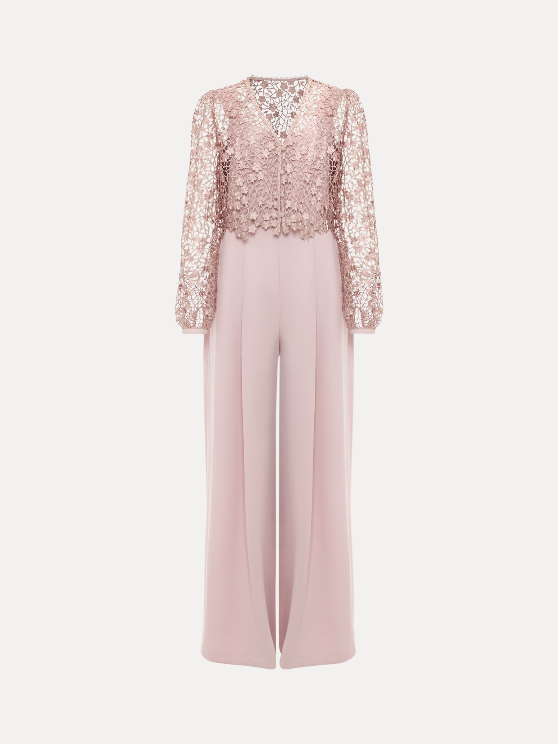 Phase Eight Mariposa Lace Overlay Jumpsuit, Pale Pink at John Lewis ...