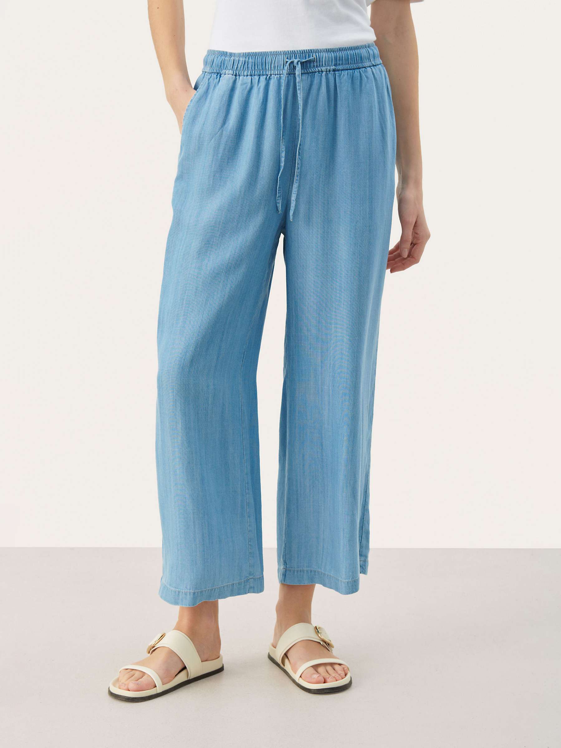 Buy Part Two Cibells Cropped Wide Leg Trousers, Medium Blue Online at johnlewis.com